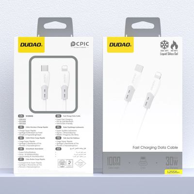 2. Kabel Dudao L25SX 30 W USB-C - Lightning z miękkim silikonowym oplotem 1 m - biały