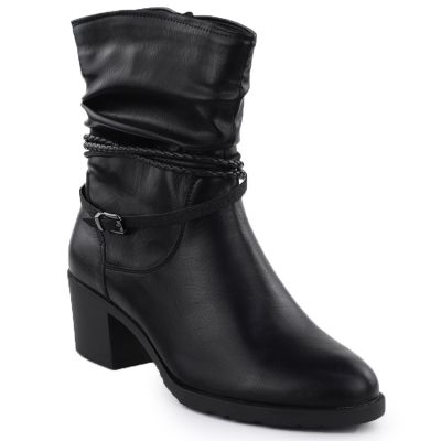 Marszczone botki na klocku damskie czarne Jezzi ASA128-63