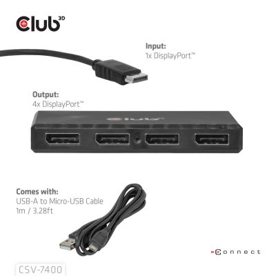 4. Hub USB Club Hub 3D MST (Multi Stream Transport) DisplayPort 1.4 na 4x DisplayPort, Cztery monitory, 4x 4K30Hz, 8K30Hz