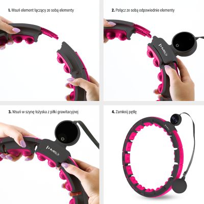 16. HHM16 HULA HOP BLACK/PINK Z MAGNESAMI I OBCIĄŻNIKIEM + LICZNIK HMS