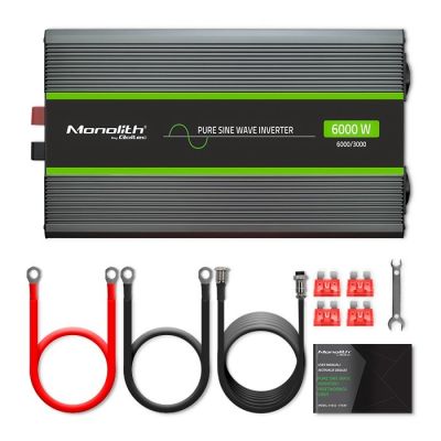 6. Przetwornica napięcia Monolith 3000W 6000W 24V na 230V Czysty Sinus LCD