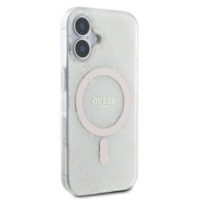 4. Etui Guess IML 4G Background MagSafe na iPhone 16 Plus - białe