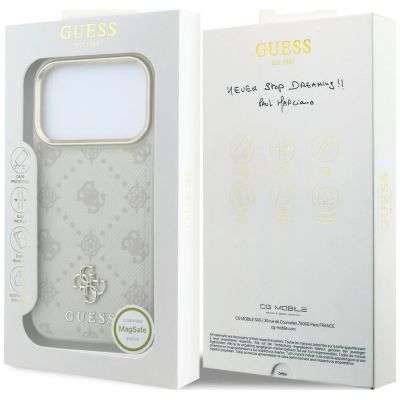 8. Etui Guess Stripe Peony 4G Logo MagSafe na iPhone 18 Pro / 17 Pro - beżowe
