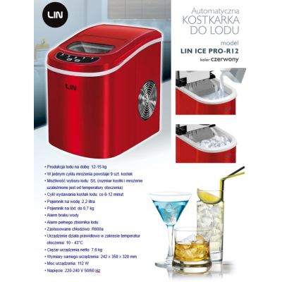 9. Kostkarka do lodu LIN ICE PRO-R12 czerwona