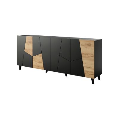3. Komoda ETNA 200x42x82 czarny mat + dąb craft