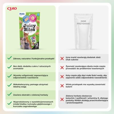 6. INABA Juicy Bites O smaku domowego bulionu i kalmara - przysmak dla kota - 3x11,3 g