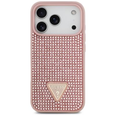 3. Etui Guess Rhinestone Triangle Logo na iPhone 17 Pro - różowe