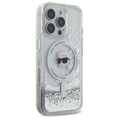 4. Etui Karl Lagerfeld Liquid Glitter Karl Head Magsafe na iPhone 16 Pro - przezroczyste
