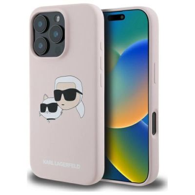 Etui Karl Lagerfeld Silicone nauble Heads Print MagSafe na iPhone 16 Pro - różowe