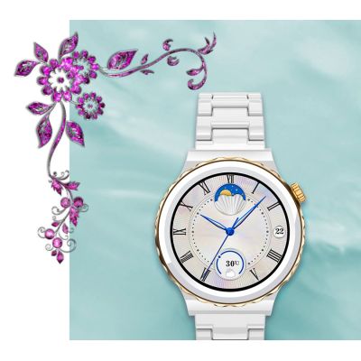 3. Smartwatch Damski Rubicon RNCF02-1 Srebrno-Srebrny + Czarny Silikonowy Pasek