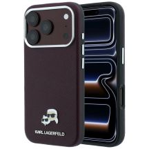 Etui Karl Lagerfeld Grained Choupette Head Metal MagSafe na iPhone 18 Pro Max - burgundowe