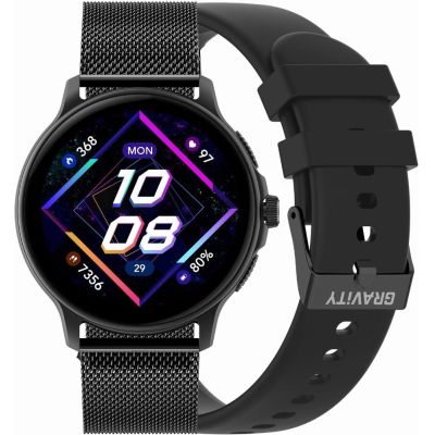 Smartwatch Damski GRAVITY GT12-1 Czarny Pasek Silikonowy + Czarna Bransoleta
