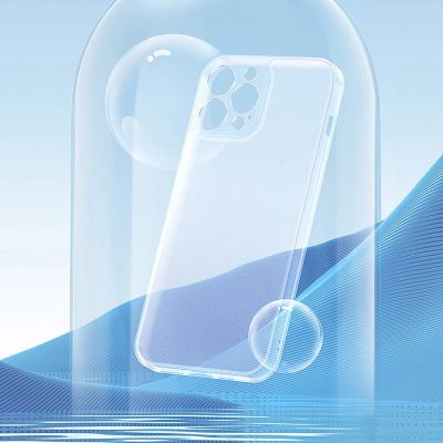 15. Baseus Frosted Glass Case etui pokrowiec do iPhone 13 Pro Max sztywna obudowa z żelową ramką przezroczysty (ARWS000802)