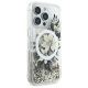 4. Etui Guess Liquid Glitter Flower MagSafe na iPhone 16 Pro - beżowe