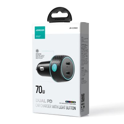 8. Ładowarka samochodowa 2x USB C 70W z podświetleniem LED Joyroom JR-CCN02 - czarna