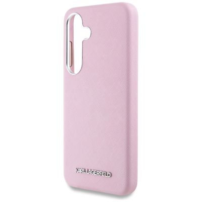 6. Etui Karl Lagerfeld Saffiano Full Wrapped Elongated Metal Logo MagSafe na Samsung Galaxy S25 - różowe