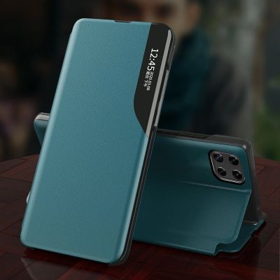 5. Eco Leather View Case elegancki futerał etui z klapką i funkcją podstawki Samsung Galaxy A22 4G pomarańczowy