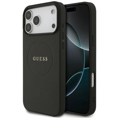 Etui Guess Grained Gold Ring MagSafe na iPhone 18 Pro Max / 17 Pro Max - czarne