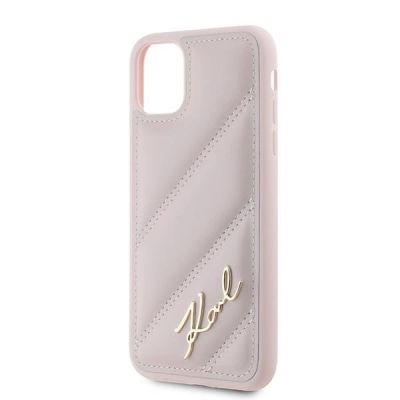 6. Etui Karl Lagerfeld Diagonal Quilted Script na iPhone 11 / Xr - różowe