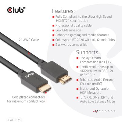 8. CLUB3D CAC-1375 kabel HDMI 5 m HDMI Typu A (Standard) Czarny