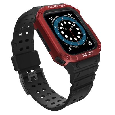 Pasek z etui ochronnym Protect Strap Band do Apple Watch 38 / 40 / 41 mm opaska obudowa pancerna - czarny, czerwony
