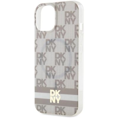 6. Etui DKNY IML Checkered Mono Pattern & Printed Stripes MagSafe na iPhone 15 Plus / 14 Plus - beżowe