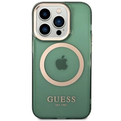 3. Etui Guess Gold Outline Translucent MagSafe na iPhone 14 Pro - zielone