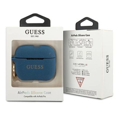 3. Etui Guess Silicone Glitter na AirPods Pro - niebieskie