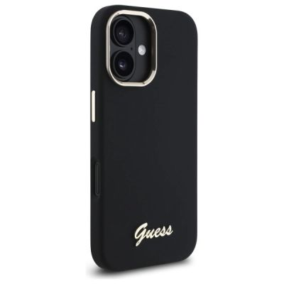 4. Etui Guess Silicone Script Metal Logo & Frame na iPhone 16 Plus - czarne