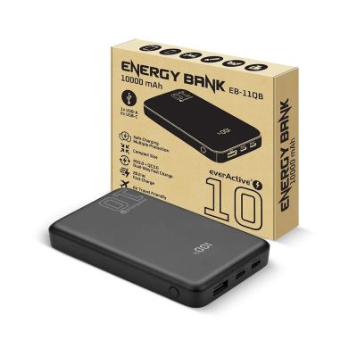 4. EVERACTIVE POWERBANK 10 000MAH, 1X USB, 2X USB-C, 20W, QC4+, WYŚWIETLACZ LCD, CZARNY EB-11QB