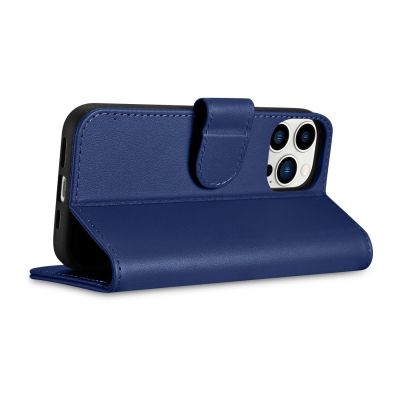 8. iCarer Wallet Case 2in1 etui iPhone 14 Pro skórzany pokrowiec z klapką Anti-RFID niebieski (WMI14220726-BU)