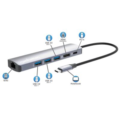8. Manhattan 153959 stacja dokująca Przewodowa USB 3.2 Gen 1 (3.1 Gen 1) Type-C Srebrny