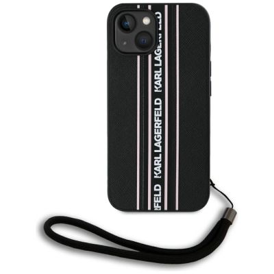 Etui Karl Lagerfeld Saffiano Athleisure Stripes Cord na iPhone 15 - różowe
