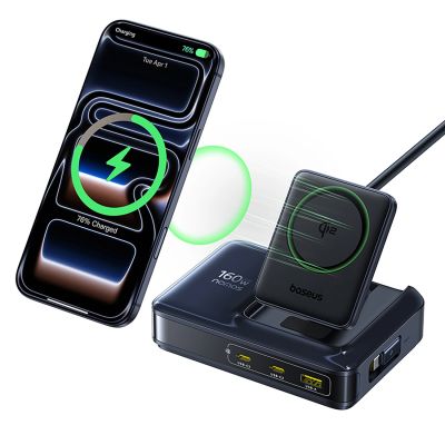 2. Stacja ładująca Baseus Nomos NH21 Qi2 160W 5w1 bezprzewodowa ze zwijanym kablem - czarna
