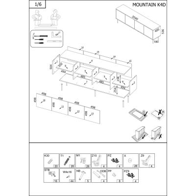 4. Szafka RTV 4D MOUNTAIN 204x40x55 czarny + złoty