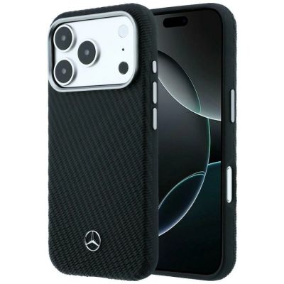 Etui Mercedes Leather Semi Wrap Wood Effect MagSafe na iPhone 17 Pro Max - czarne