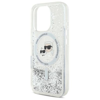 6. Etui Karl Lagerfeld Liquid Glitter Karl & Choupette Head Magsafe na iPhone 16 Pro - przezroczyste