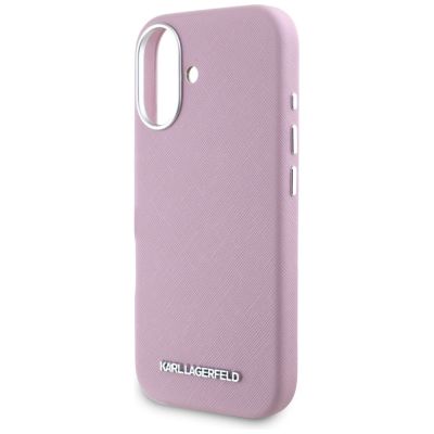6. Etui Karl Lagerfeld Saffiano Full Wrapped Elongated Metal Logo MagSafe na iPhone 16 - różowe
