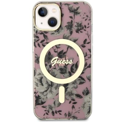 3. Etui Guess Flower MagSafe na iPhone 14 Plus - różowe