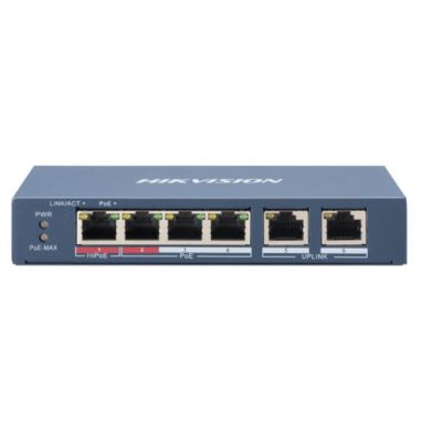 Hikvision DS-3E0106HP-E łącza sieciowe Nie zarządzany Fast Ethernet (10/100) Obsługa PoE Niebieski