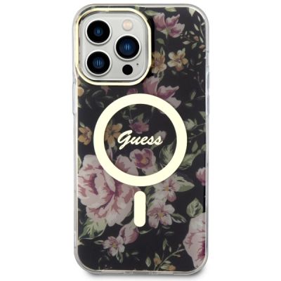 3. Etui Guess Flower MagSafe na iPhone 14 Pro Max - czarne