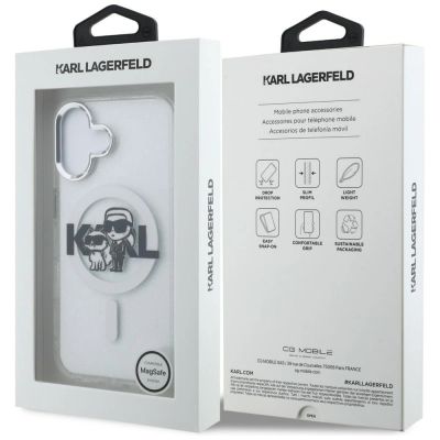 8. Etui Karl Lagerfeld IML Glitter Karl & Choupette Sketch Logo MagSafe do iPhone 16 - przezroczyste