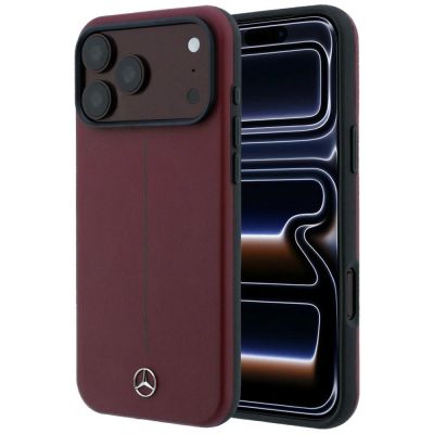Etui Mercedes Leather Semi Wrap Iconic Line MagSafe na iPhone 18 Pro / 17 Pro - burgundowe