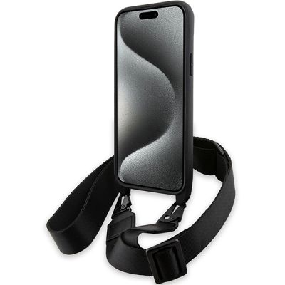 4. Etui BMW M Edition Carbon Tricolor Lines & Strap na iPhone 15 Plus / 14 Plus - czarne