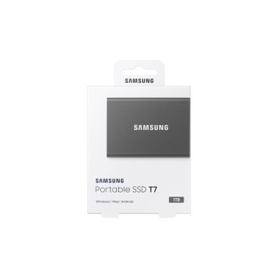 8. Dysk zewnętrzny SSD Samsung T7 (1TB; USB 3.2; szary; MU-PC1T0T/WW)