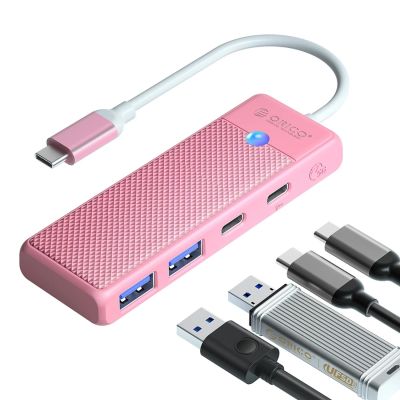 2. Hub USB Orico PAPW2AC-C3-C3 4-portowy 2x USB-A 3.0 1x USB-C 3.0 z ładowaniem USB-C PD 100 W 0,15 m - różowy