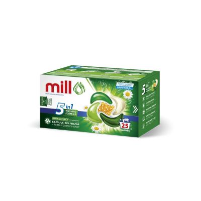 MILL PRO Kapsułki 5k do prania + perełki zmiękcz. UNIVERSAL 25szt
