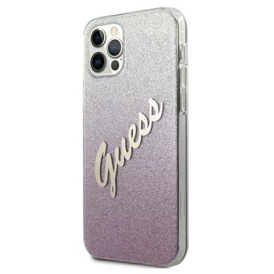 2. Etui Guess Glitter Gradient Script na iPhone 12 / iPhone 12 Pro - różowe