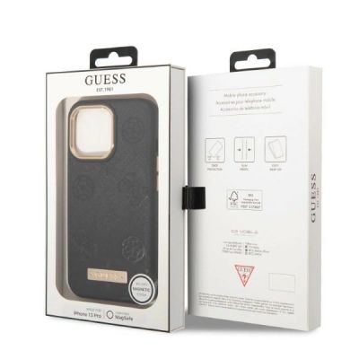 8. Etui Guess Peony Logo Plate MagSafe na iPhone 13 Pro / iPhone 13 - czarne