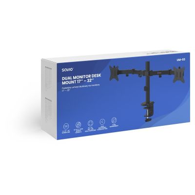 3. SAVIO PODWÓJNY UCHWYT BIURKOWY NA MONITORY 17" - 32" 2X 2 - 9 KG UM-03